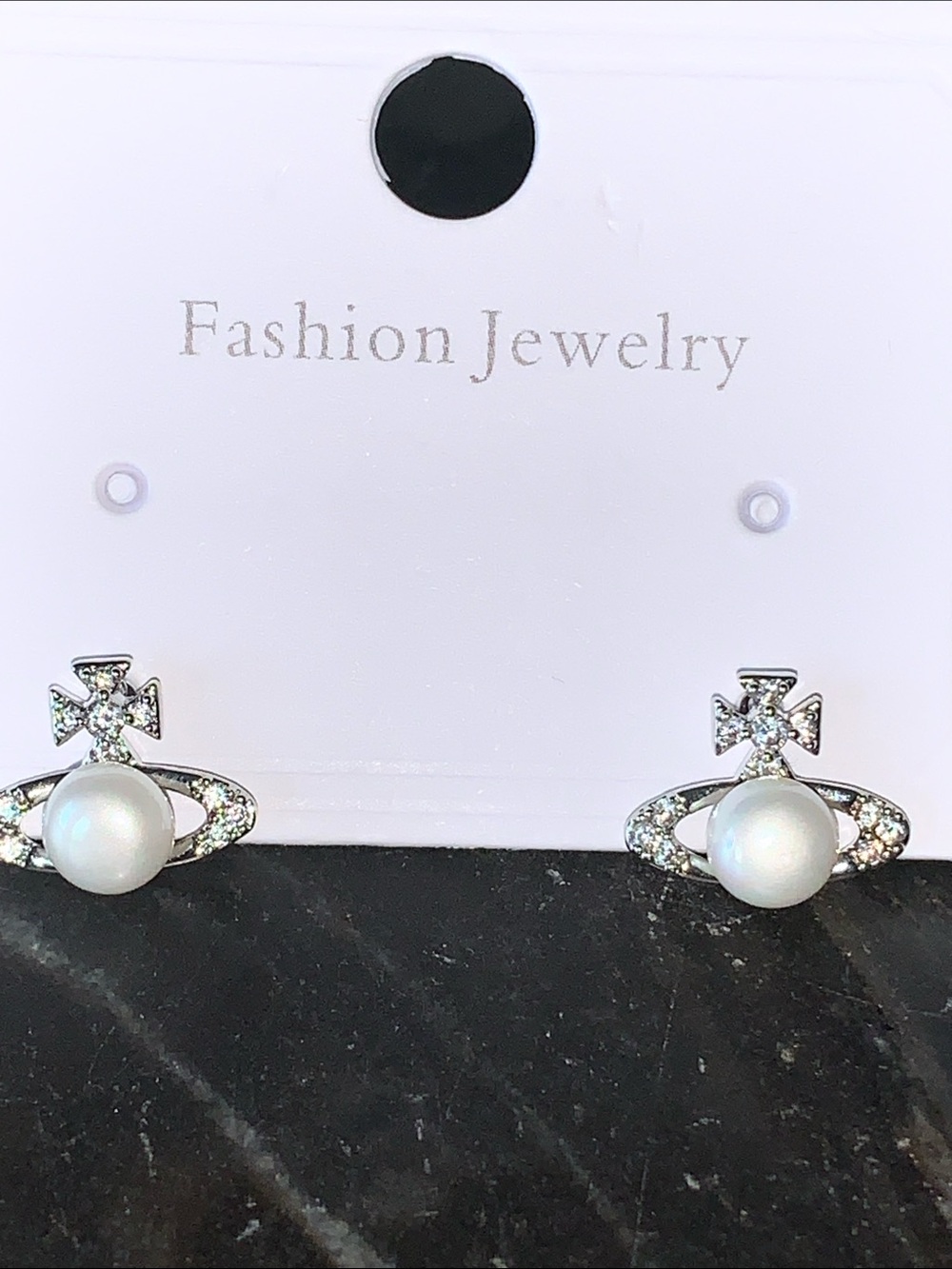 NEW! Fashion Jewelry Silver Pearl Orbit Stud Earrings 🪐
